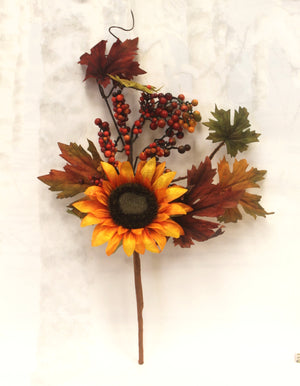 16" Fall Sunflower & Berry Floral Pick-Fall Harvest Floral Stem-Ellis Home & Garden