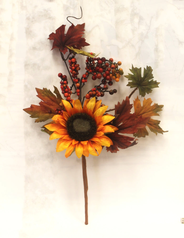 16" Fall Sunflower & Berry Floral Pick