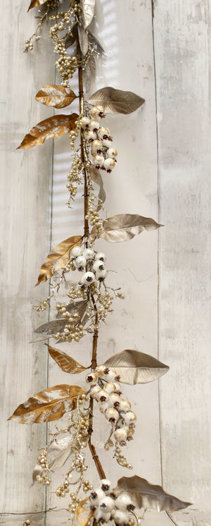 6' Winter Berry & Gold Magnolia Leaves Christmas Garland