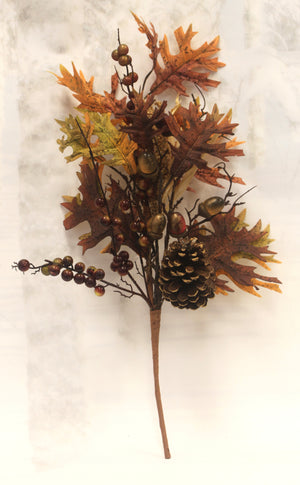 20" Pine Cone & Acorns Fall Leaves Floral Pick-Fall Harvest Floral Stem-Ellis Home & Garden