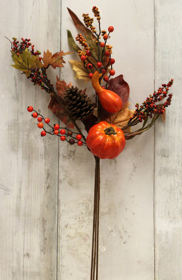 28" Pumpkin & Pinecone Maple Berry Floral Spray