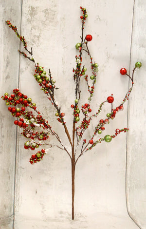19" Red & Lime Green Glitter Berries Christmas Floral Pick