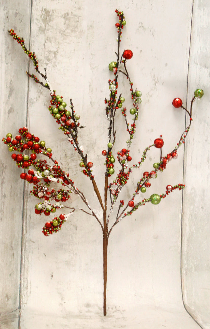19" Red & Lime Green Glitter Berries Christmas Floral Pick