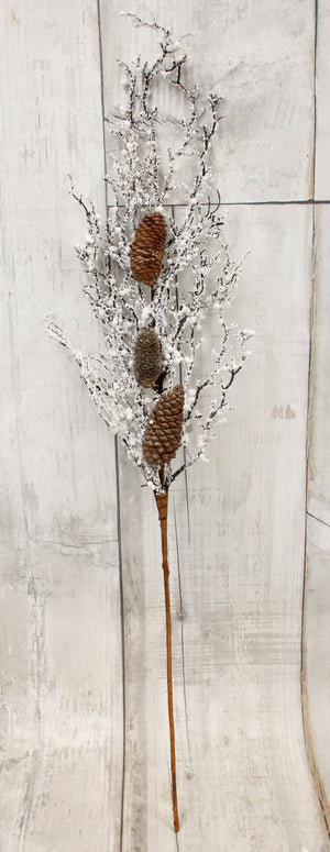 40" White Christmas Berries & Pine Cones Floral Spray