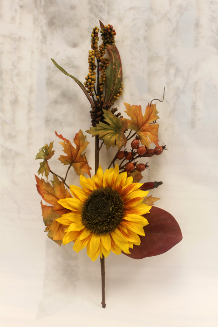 22" Fall Sunflower & Berry Floral Pick