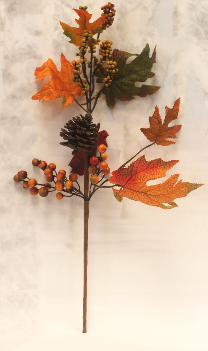 22" Pine Cone & Berries Fall Leaves Floral Pick