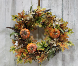 24" Pumpkin & Maple Leaves Wreath
