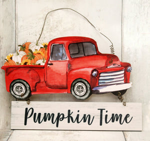 Pumpkin Time Red Truck Wall Decor Hanger-Fall Harvest Decor-Ellis Home & Garden