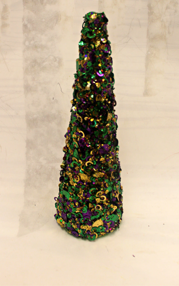 12" Mardi Gras Open Sequin Glitter Cone