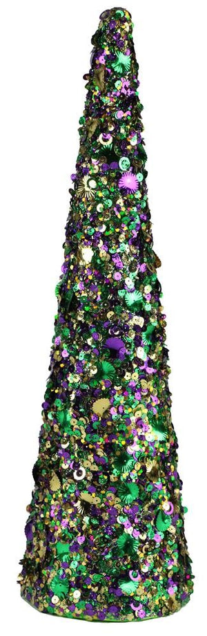 18" Mardi Gras Open Sequin Glitter Cone