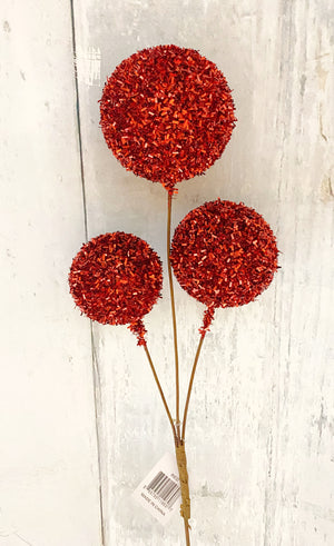 28" Red Tinsel Ball Spray