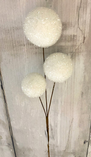 28" White Tinsel Ball Spray