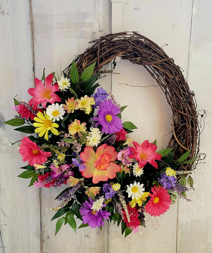Bright & Cheerful Spring Grapevine Wreath