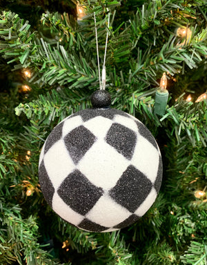 Black & White Harlequin Ball Christmas Ornament-Christmas Ornaments-Ellis Home & Garden