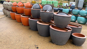 Ellis Home & Garden Malaysian Glazed Pottery in various sizes and colors. Available inside our retail stores only.