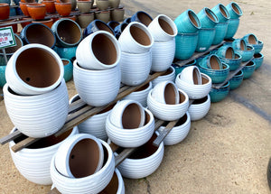 Ellis Home & Garden Malaysian Glazed Pottery in various sizes and colors. Available inside our retail stores only.