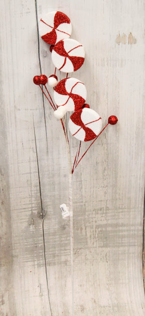 25" Red & White Peppermint Bead Christmas Floral Spray