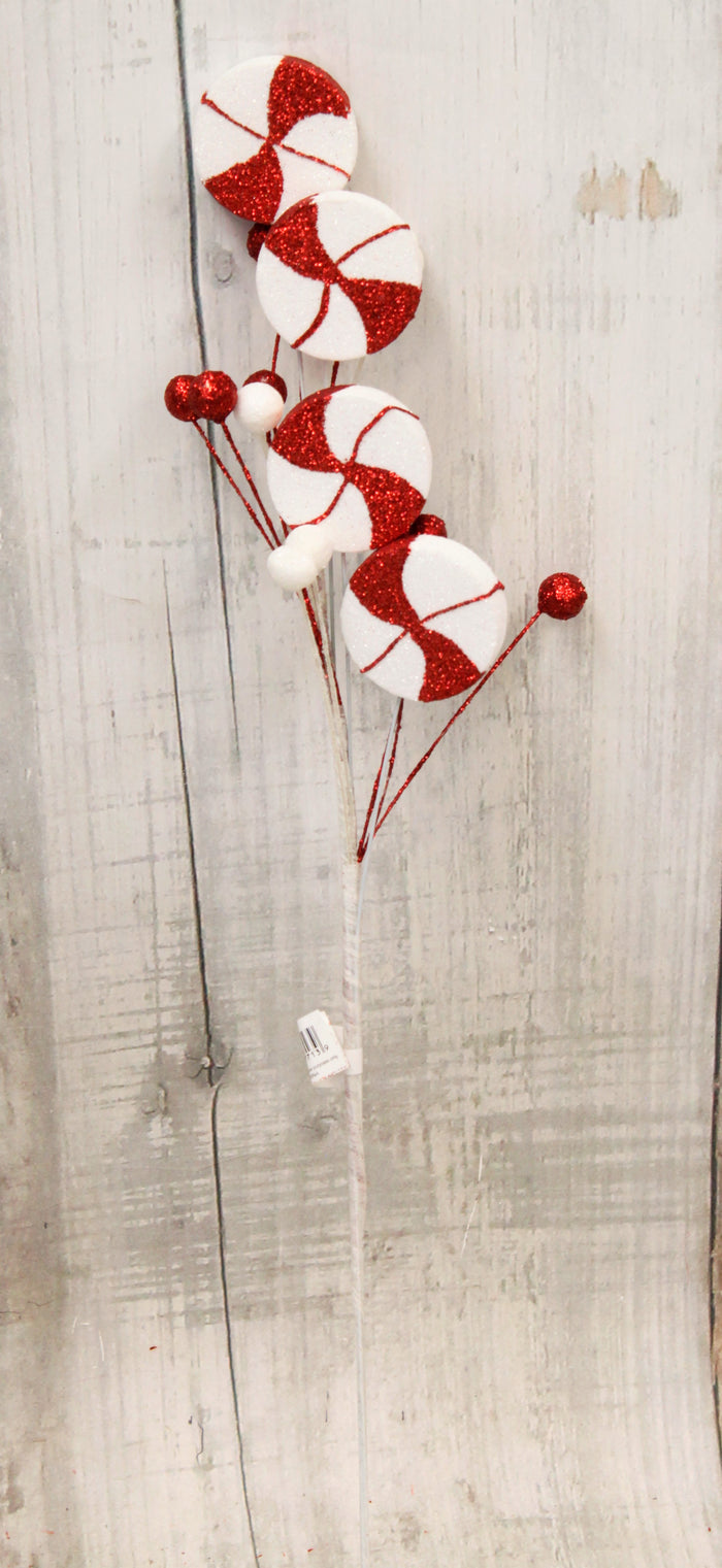 25" Red & White Peppermint Bead Christmas Floral Spray