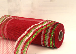 10" Christmas Red with Wide Striped Border Deco Mesh-10" Deco Mesh-Ellis Home & Garden