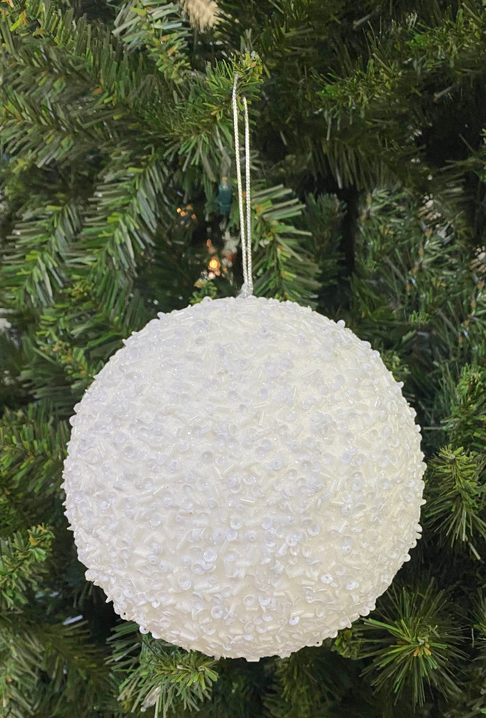 150MM Chunky White Glitter Ball Ornament