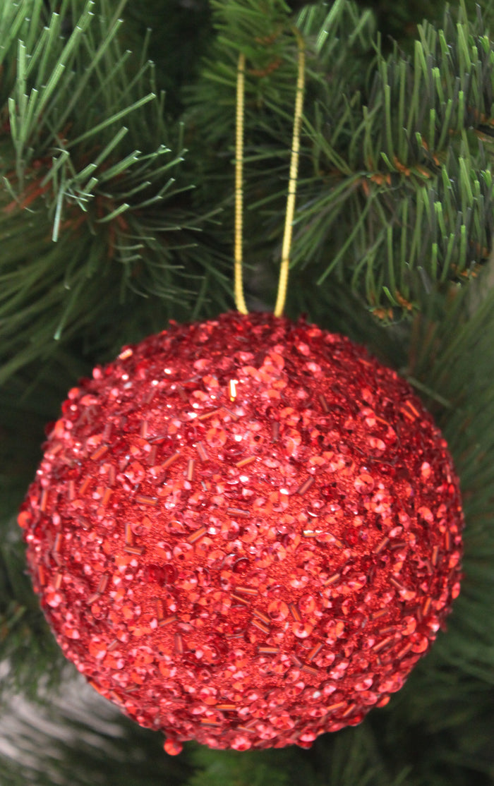 100MM Red Chunky Glitter Ball Ornament