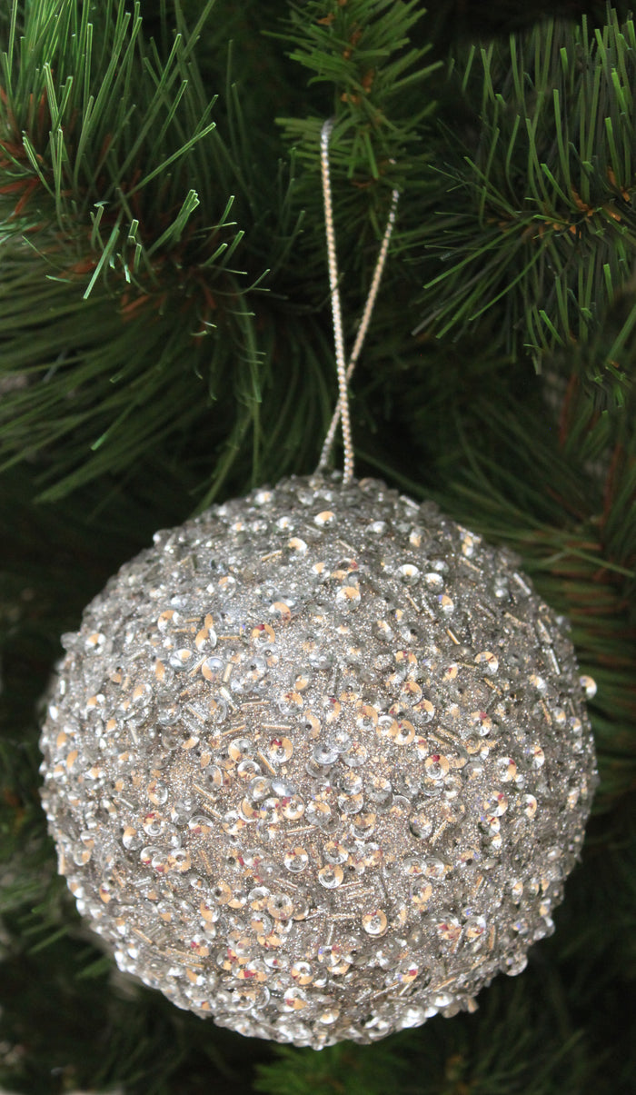 100MM Silver Chunky Glitter Ball Ornament
