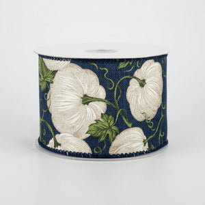 2.5" Ivory Pumpkins on Navy Linen Ribbon