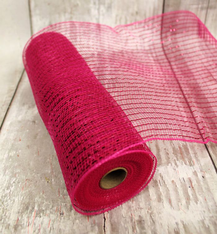 10" Metallic Deco Mesh -  Fuchsia/Hot Pink