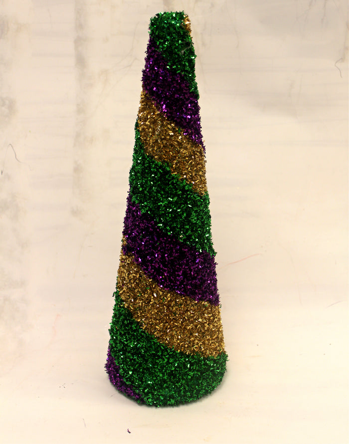 12" Mardi Gras Zig Zag Glitter Stripe Cone