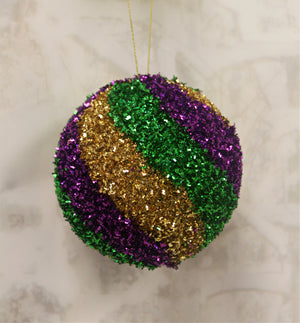 4" Mardi Gras Glitter Swirl Ball Ornament-Mardi Gras Decor-Ellis Home & Garden