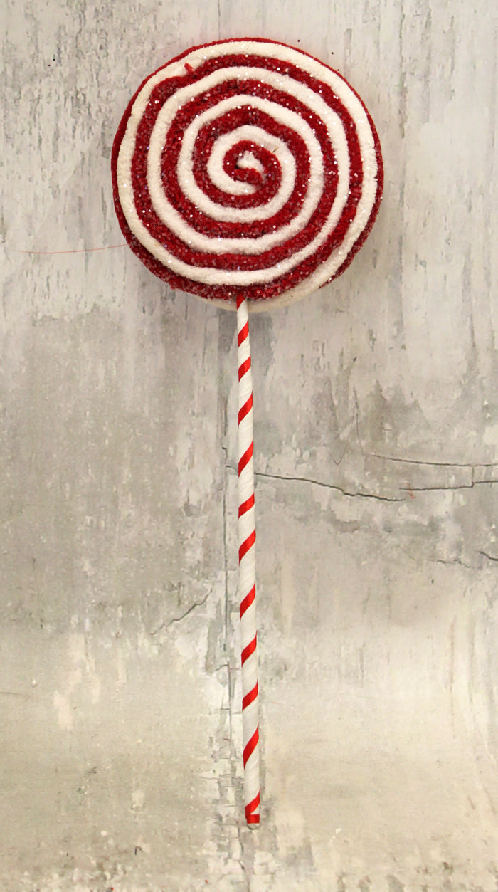 Red & White Christmas Lollipop Floral Pick