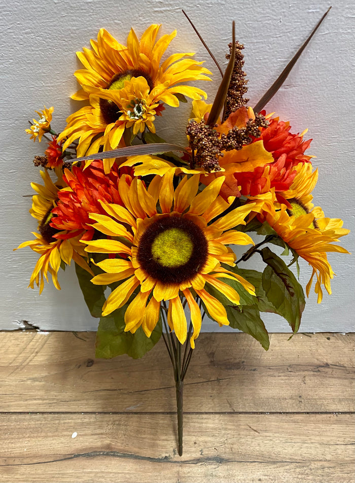 Fall Sunflower, Mum, & Maple Leaf Floral Bush