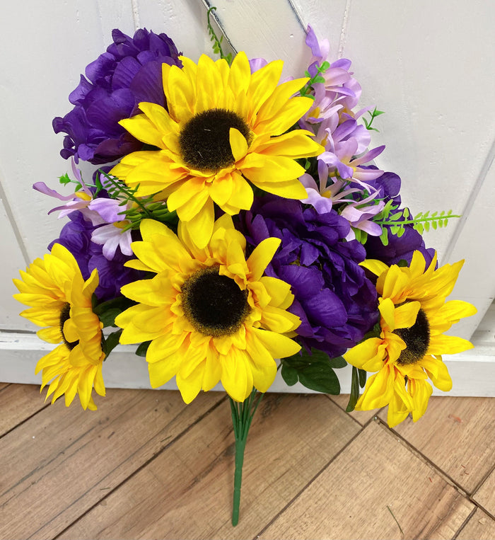 Purple Peony & Sunflower Spring Mixed Floral Bush