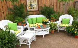 Ellis Home & Garden 4pc Outdoor Love Seat Patio Set; This set includes (1) Loveseat, (2) Chairs and (1) Coffee Table.   Available in 4 colors; White, Black, Brown & Driftwood  Cushions not included  Available in-store only and seasonally; contact your local store for availability