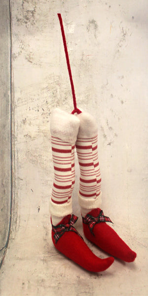 Red & White Striped Elf Legs Floral Spray-Christmas Floral-Ellis Home & Garden