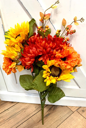 Sunflower. Zinnia, & Mums Mixed Fall Floral Bush-Fall Harvest Floral Bushes-Ellis Home & Garden